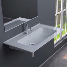 Rectangular White Ceramic Wall Mounted Sink